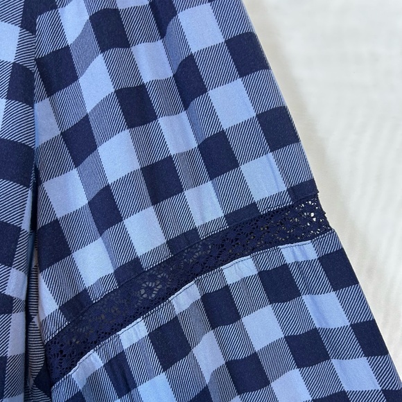 Denim & Co Women’s Blue Plaid Pullover Long Sleeve Lace Trim Top 3XL - Picture 6 of 9